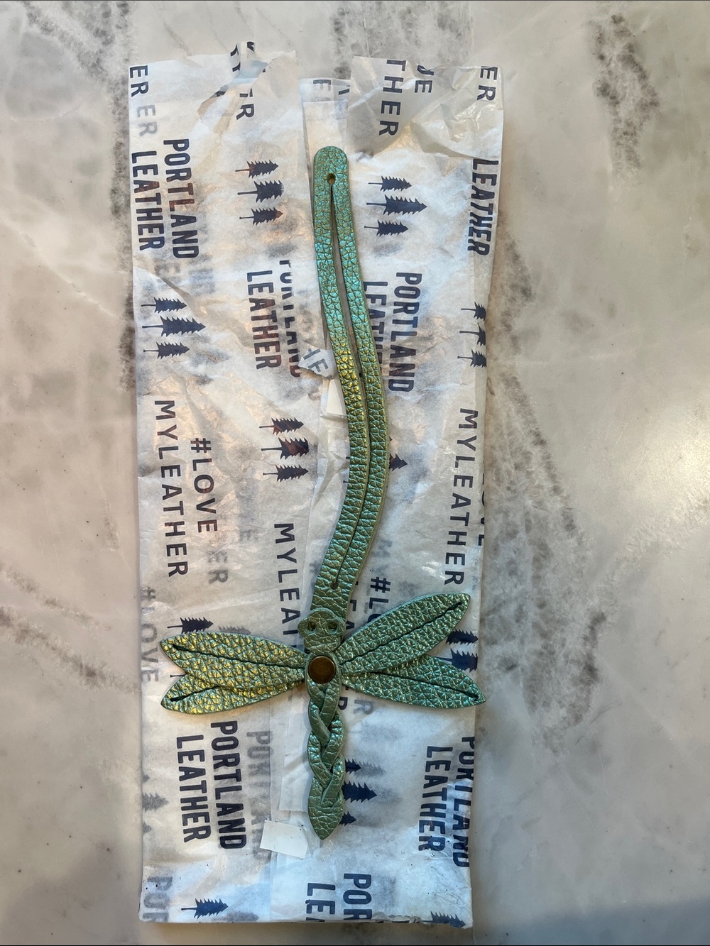 Portland Leather Teal Dragonfly Leather Bookmark or purse tassel
